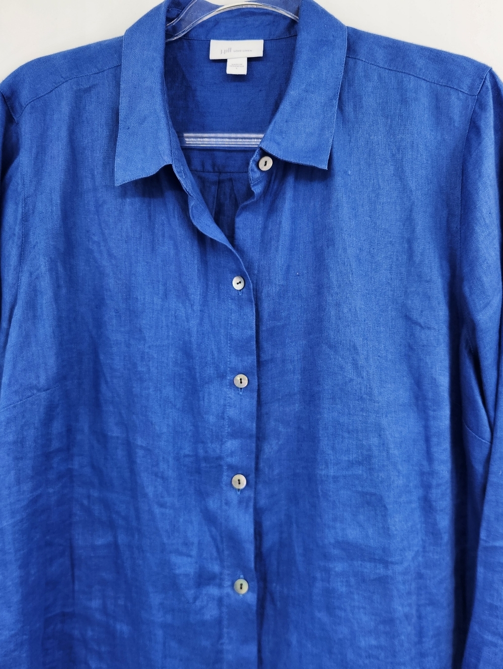 J. Jill Love Linen Long Sleeve Button Front Shirt Womens Size Large Royal Blue - Picture 2 of 7